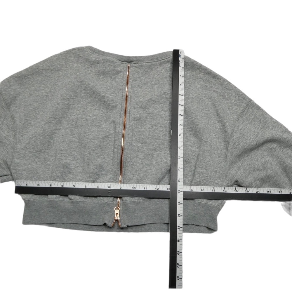 Nike Air Women Small Gray Cropped Sweatshirt Rose Gold Foil Logo Back Zip Crew - Picture 4 of 7